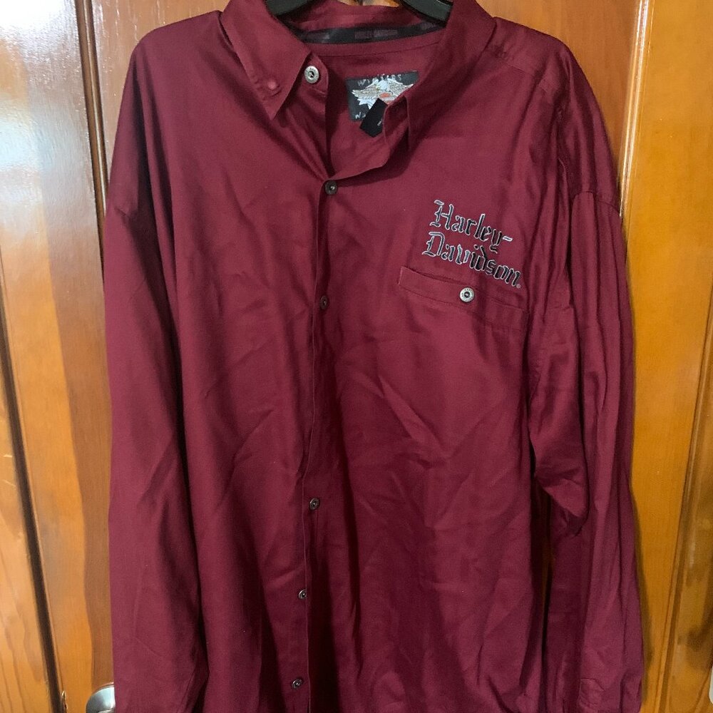 Harley Davidson Mens Button Up Shirt: Burgundy, Tall XX-Large: Motorcycle